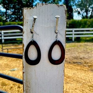 Earrings lightweight wood teardrop shape New brown